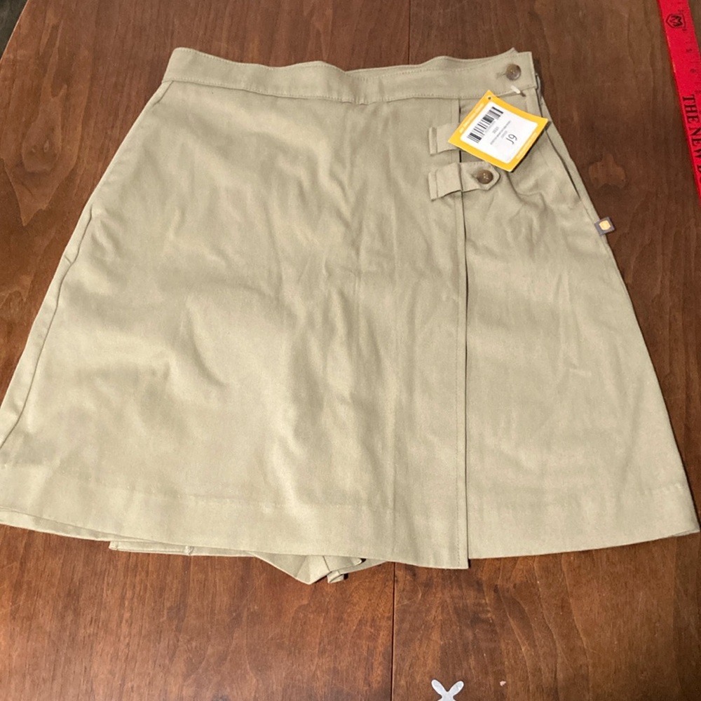 Dennis Uniform khaki faux wrap stretch skirt J 9